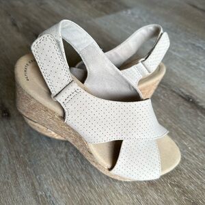 Clarks Beige Perforated Wedge Sandals
